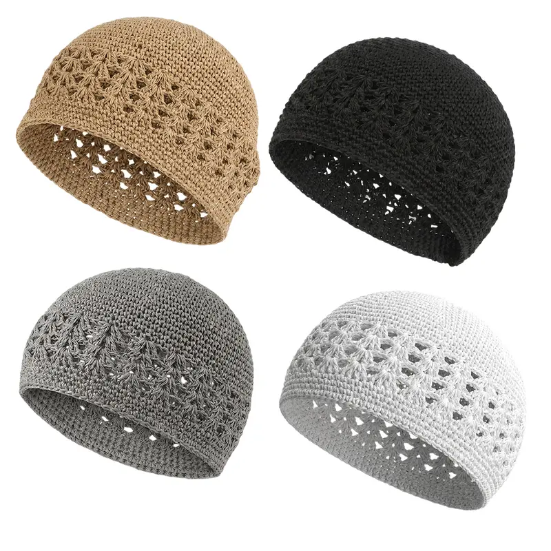 4 PCS Kufi Hat for Men Muslim Knit Kufi Cap Crochet Beanie Skull Beanie African Hat for Men Women