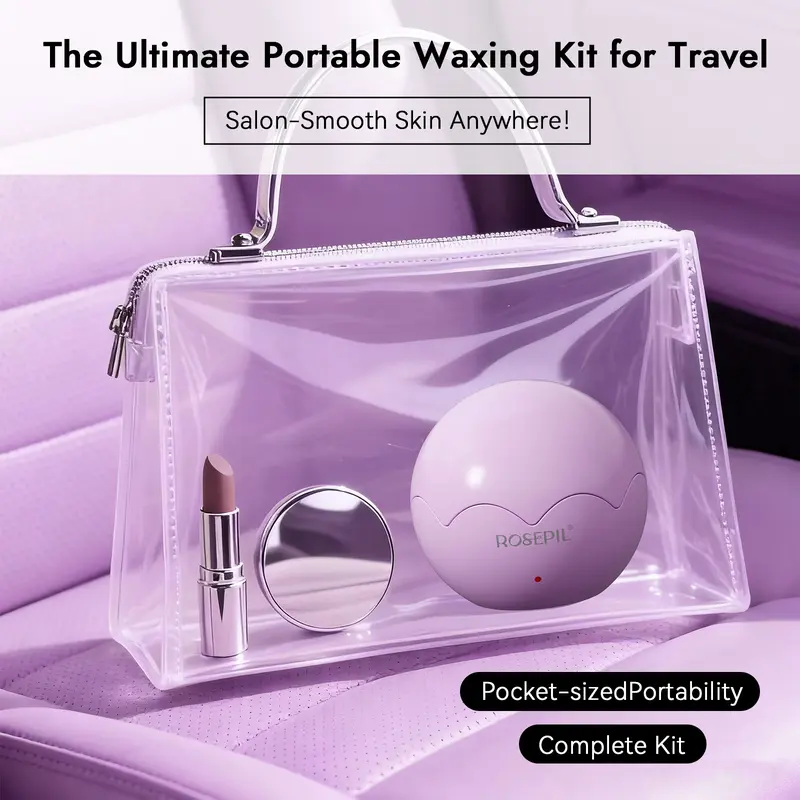 ROSEPIL Mini Solid 50g Complete Waxing Kit for Adults - USB Portable Warmer, Nose Wax Sticks (Purple/Yellow Option), USB Cable, 10 Wet Wipes, Easy Hair Removal for Nose, Ears, Face & More