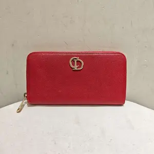 Pre-owned Dior calfskin Mini Bags Red Wallet With Metal Logon calfskin