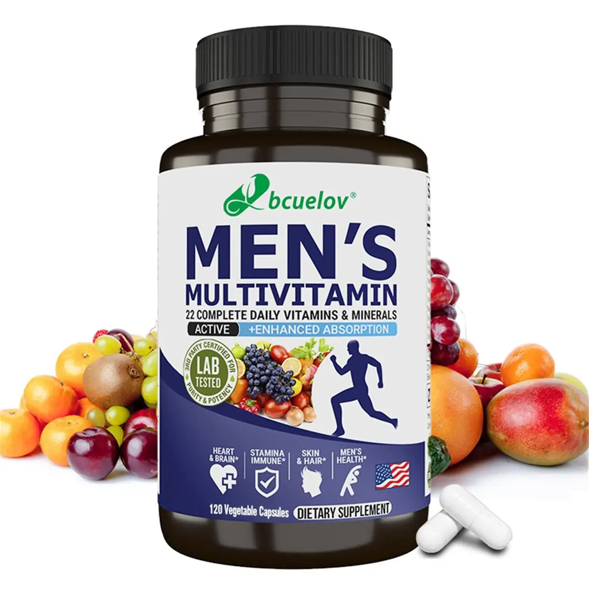 Men's multivitamin and mineral supplement to support energy, mental focus, and immune health