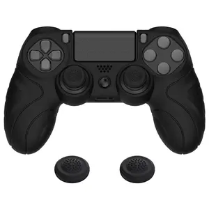 PlayVital Guardian Edition Silicone Cover Skin with Thumb Grip Caps for PS4 Slim Pro Controller - Black