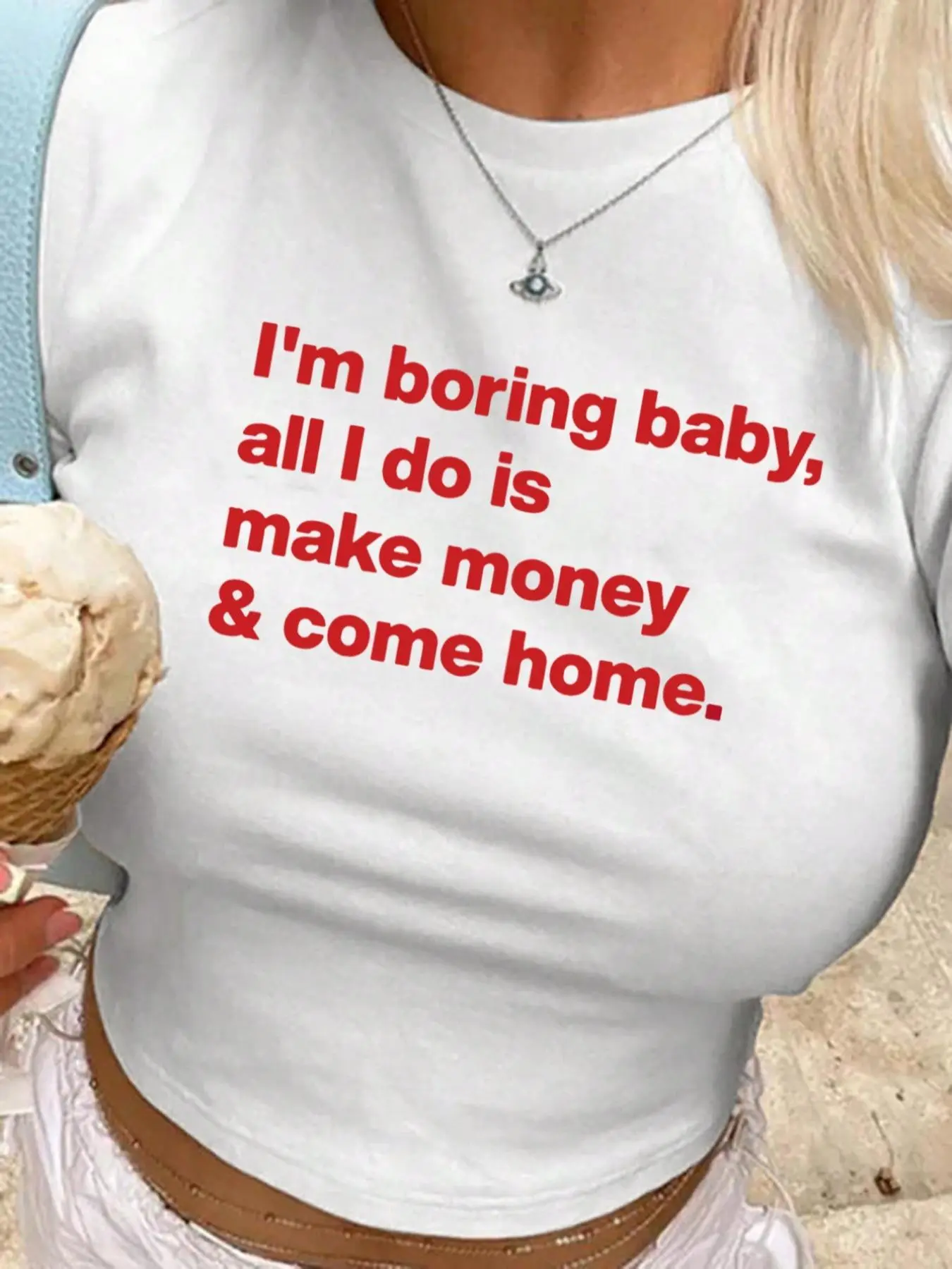 Women's Letter Print Round Neck Crop Tee, Fashion Casual Crew Neck Short Sleeve T-shirt for Daily Holiday Vacation Outdoor Wear, Ladies Clothes for All Seasons, Womenswear