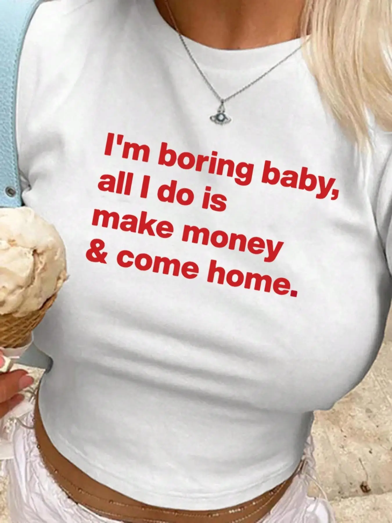 Women's Letter Print Round Neck Crop Tee, Fashion Casual Crewneck Short Sleeve T-shirt for Daily Holiday Vacation Outdoor Wear, Ladies Clothes for All