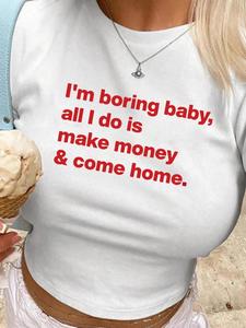 women's letter print round neck crop tee, fashion casual crew neck short sleeve t-shirt for daily holiday vacation outdoor wear, ladies clothes for all seasons