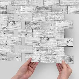 10/20PCS/Box AST-L American Vintage White Wood Peel and Stick Tile, PE Thickened Matte Finish Waterproof Oil-Proof Removable Wall Sticker for Kitchen Bathroom