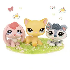 3 Pcs Rare Bunny Shorthair Cat Puppy Husky Figurines Bunny #557 Shorthair Cat #339 Puppy Husky #2036 Figurine with Unique Blue & Green Eyes | Charming Jacket Food Collar Accessories, Perfect Toy Gift for Dog and Cats Lovers, Great Easter gift for kids