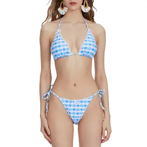 Women's 2 Piece Bikini Set, 3D Bow Tie-Up Halter Neck Bikini Tops + Low Waist Bikini Shorts Bathing Suit Outfits