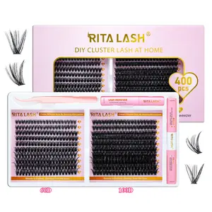 RITALASH 400pcs Individual False Cluster Kit MIX 60D+100D D Curl Mixed Length Soft And Comfortable False Eyelashes Long-Lasting Lashes Kit with Lash Bond and Seal Cluster Remover Lash Tweezer DIY at Home For Daily Life&Dates&Party