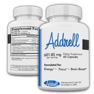 Addrell Energy Pills- Stimulants & Nootropic Brain Booster Supplement 60 Capsule