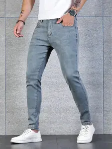 🔥 Men's Light Gray Stone Wash Slim Fit Jeans Slim Fitting Long Pants Retro Y2K Atmosphere Light Stone Wash Aesthetic Street Style Suitable for Young Men/Teens Daily Casual/Worship Occasions