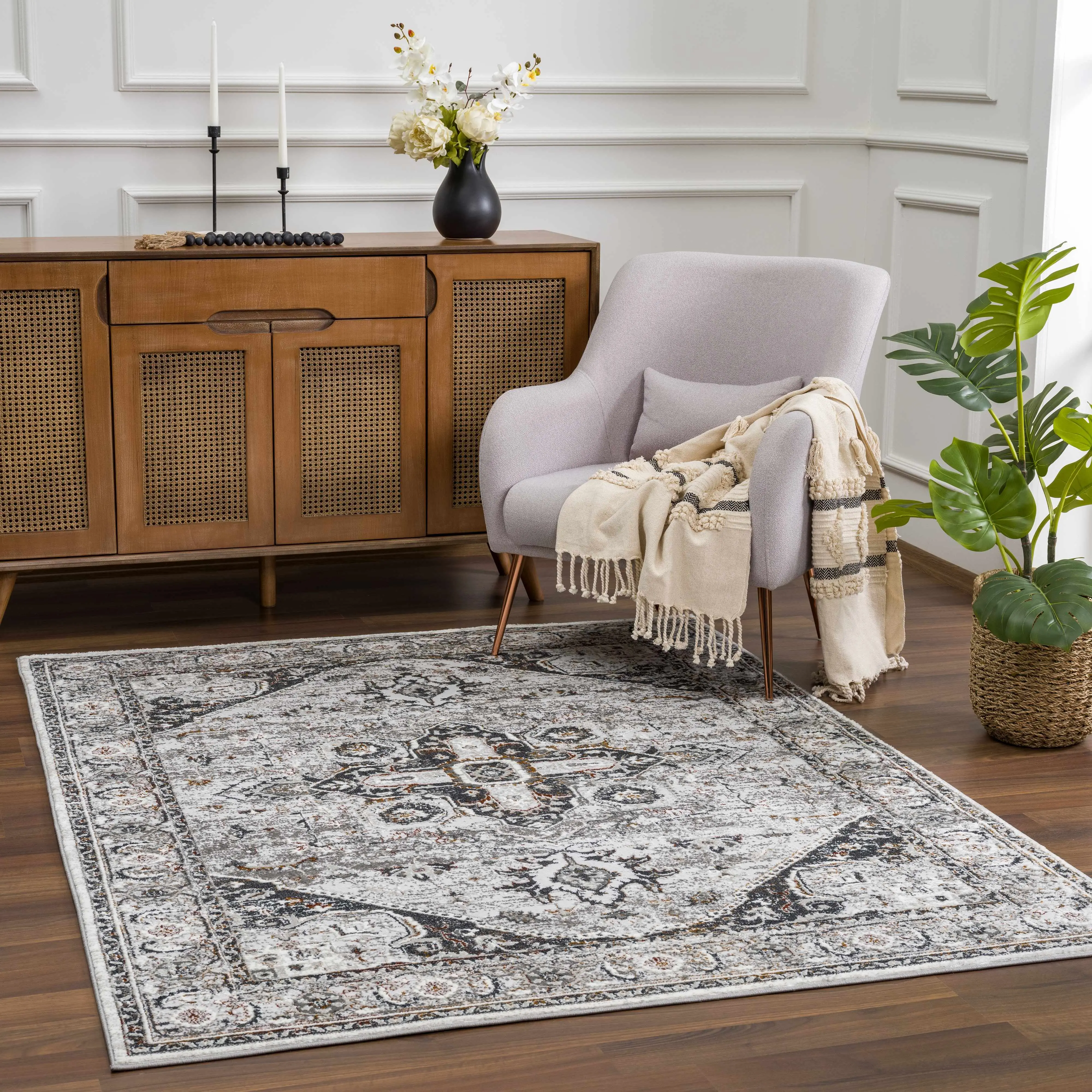 Liverpool Dark Gray Decorative Area Rug, Home Decor Rug - Clearance, Ornamental