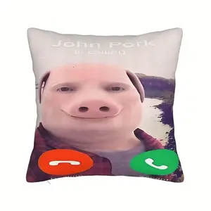 Fun Cartoon Pillowcase John Pork on the Phone, Soft Polyester Fleece Fabric, Single-Sided Print, Zipper Closure, 17.72x17.72 Inches
