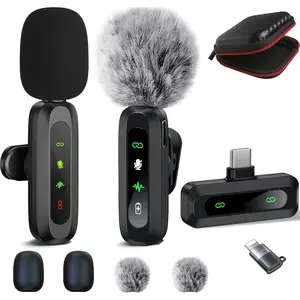 Wireless Lavalier Microphone for iPhone Android Plug-Play,2 Pack Mini Microphone Professional Noise Reduction Recording Clip Mic for Creator Vlog Creator (All iPhones & Androids (USB-C + Lightning))