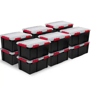 Sterilite 20 Gal Gasket Box, Stackable Storage Container w/ Lid, Black, 12 Pack