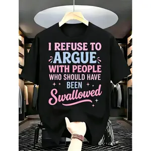 [PeakPro T-shirt]-Humorous Sarcastic Tee I Refuse To Argue With People Who Should Have Been Swallowed Bold Statement Casual Short Sleeve Round Neck T Shirt Black with Pink and Blue Lettering Men's Sports and Leisure Shirt