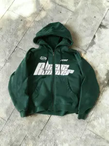 American Racing Style Graphic Print Hoodie, Sweatshirts, Zipper Design, Rhino Runner Text, K202 Identifier, Casual Long Sleeve, Fall & Winter Wear