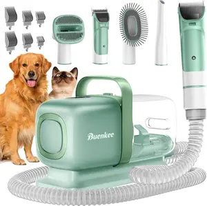 Buenkee Dog Grooming Kit with Pet Grooming Vacuum, Dog Clipper, Pet Grooming Shedding Brush, Cleaning Tool in 1, Low Noise Dog Vacuum for Dogs Cats, Green