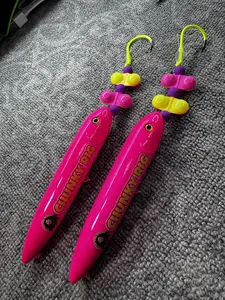 Pink Chunky 2 Pack - Pre-tied subs (13cm) on 6/0 yellow fluorescent hook and 100 pound yellow mono leader line