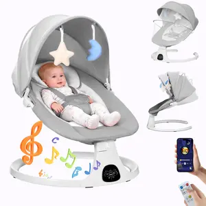 Dearest  Baby Swing for Infants | Electric Bouncer for Babies,Portable Swing for Baby Boy Girl,Remote Control Indoor Baby Rocker with 5 Sway Speeds,3 Seat Positions,10 Music and Bluetooth (Gray)