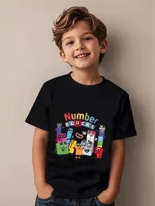 New Summer Short-Sleeved Round-Neck T-Shirt For Boys And Girls. Numberblocks Digital Building Blocks Printed Top. Cool, Unique, Casual And Fashionable Children's Clothing For Daily Use And Outdoor Activities. Highly Versatile. Graphic Tees
