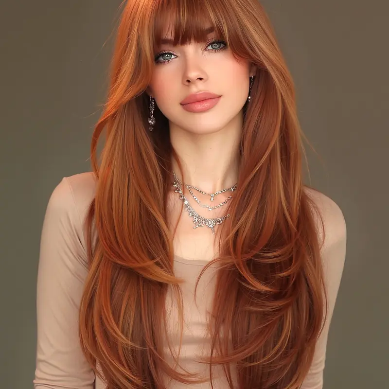 Loose Wig with Bangs, 26-Inch Long Curly Hair, Bouncy Synthetic Curly Wigs, Women's High Temperature Resistant, Daily Curly Wig, Fashionable and Casual Wig for All Seasons