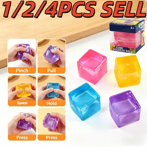 1/2/4PCS Ice Cube Shaped Fidget Toy Square Stress Relief Ball Squishy Squeeze Toys for Anxiety ADHD Stress Relief Sensory Toys for Adults 5.5cm Children's Ice Block Squeeze Toy Stress Relief Block Slow Rebound Pressure Relief Toy Malt Sugar Stress Relief
