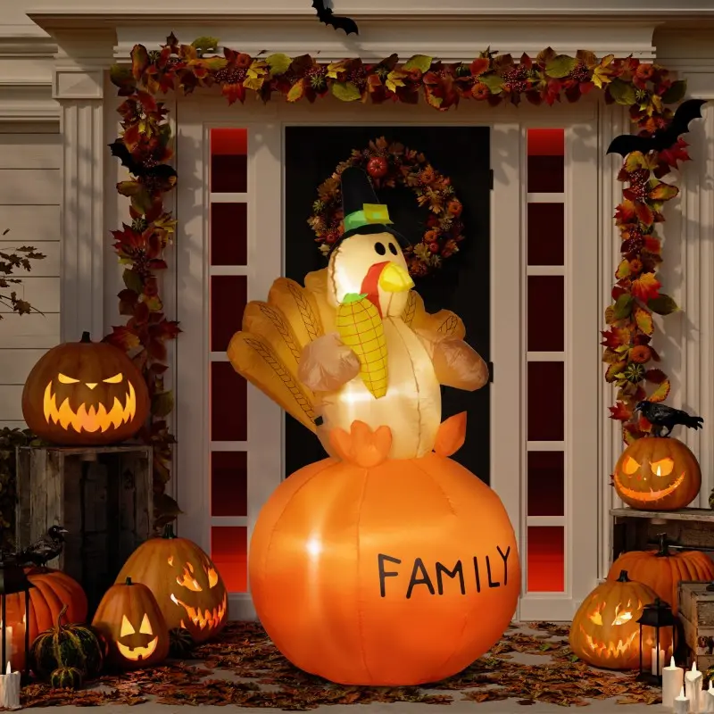 Inflatable Thanksgiving Turkey Decor - LED Blow-Up Polyester Party Decoration Supplies for Indoor, Outdoor Garden Use