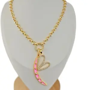 Gold-Plated Rolo Chain Necklace with Pink Heart Pendant & Crescent Moon Charm 16" + 2" Extender Rhinestone Closure Perfect for Mother's Day Birthdays Graduation jewelry