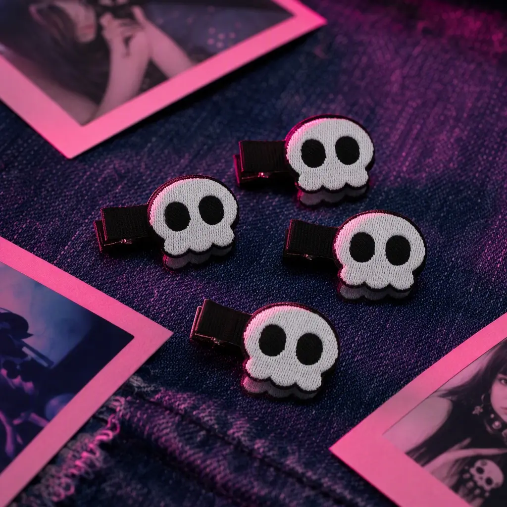Gothic Punk Skull Bangs Hair Clips, Sweet‑Cool Small Hair Barrettes, Dark Aesthetic Daily & Halloween Hair Accessories for Women Girls