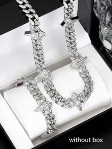 Trendy Punk Style Men's Necklace & Bracelet Set, Fashionable Jewelry Set, Asymmetrical Design, Rhinestone Accents, Perfect Gift for Him, All-Season Wear