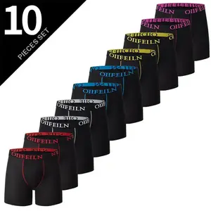 Men's Plain Cotton-Polyester Athletic Boxer Briefs Set, 5-Pack - 10-Pack, Elastic, Breathable, Soft, Stretchy, Stylish Underwear with Knot Detail for Everyday Wear, Stretchy Boxer Briefs,summervibes