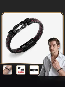 1PC Stylish Men's Red and Black Braided Bracelet with Black Knot Magnetic Clasp, Perfect Father's Day/Back-to-School/Thanksgiving Gift