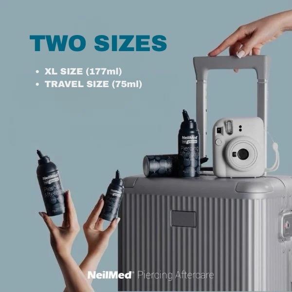 NeilMed Piercing Spray -Duo Travel Bundle Two 75mL Fine Mist Cans- Sterile Saline Solution for Safe Natural Healing of Irritated Piercings No Irritation No Stinging Healthcare Therapeutic Healthy