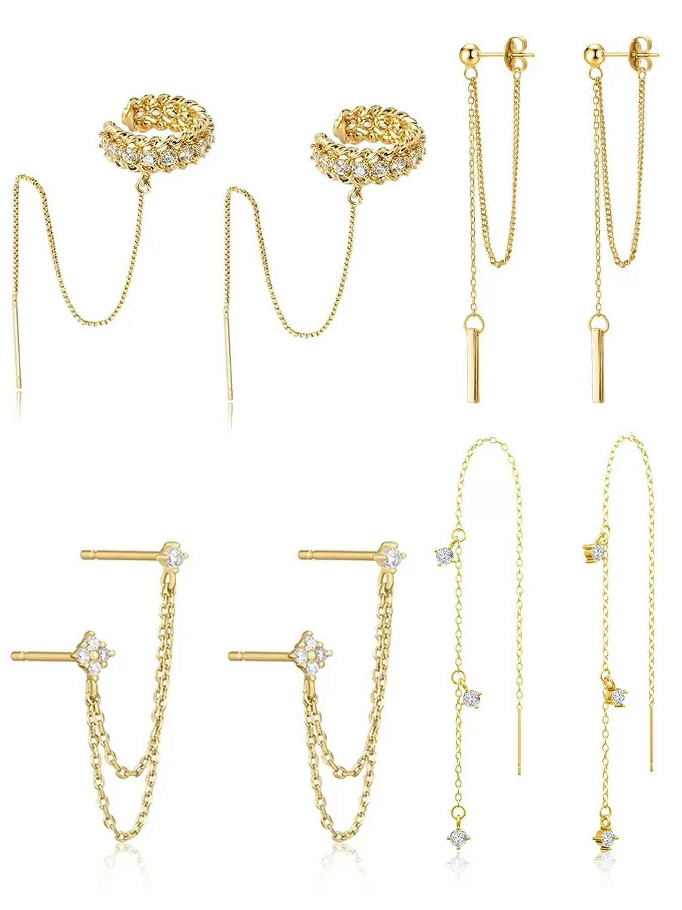 4 Pairs Huggie earrings for women High Quality Earrings Jewelry Dainty Gold Earrings Tassel Chain Drop Dangle Small Hoop Earrings Stud earrings for Women Teen Cubic Zirconia Sparkling Earrings Clip Womens earrings