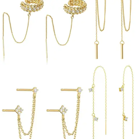 4 Pairs Huggie earrings for women High Quality Earrings Jewelry Dainty Gold Earrings Tassel Chain Drop Dangle Small Hoop Earrings Stud earrings for Women Teen Cubic Zirconia Sparkling Earrings Clip Womens earrings Earring Set