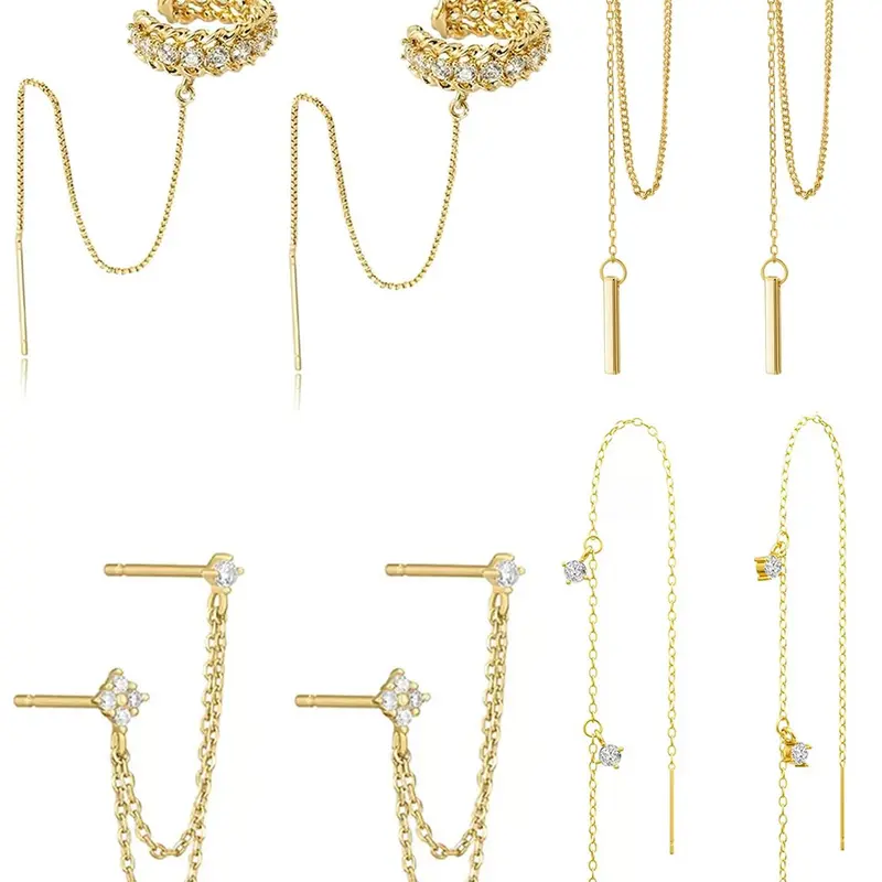 4 Pairs Huggie earrings for women High Quality Earrings Jewelry Dainty Gold Earrings Tassel Chain Drop Dangle Small Hoop Earrings Stud earrings for Women Teen Cubic Zirconia Sparkling Earrings Clip Womens earrings Earring Set