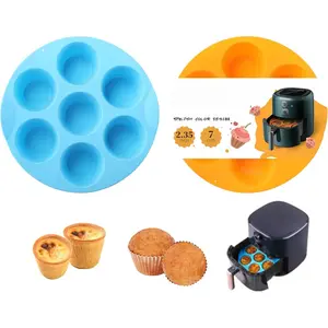 2 Pack Silicone Egg Bite Molds, Food Grade 7-Cups Air Fryer Muffin Pan for Baking Mini Muffins, Egg Bite, Tart, Mini Cupcake and Quiche, Nonstick and BPA - Free (Orange+Blue) Bake Baked Classic Flexible Lightweight Oven Round Stackable