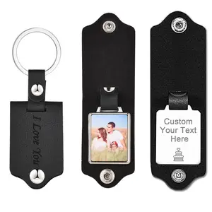 Personalized Po Picture Leather Keychain, Free Engrave Text Image On Keyring, Customizable Chains for Husband Dad Gift