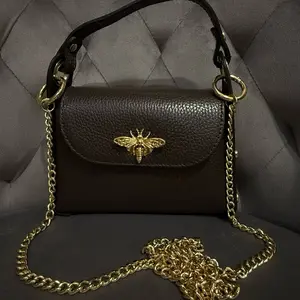 Bee Mini Leather Italian Bag with Gold Chain Strap and Bee Charm for Stylish Everyday Use