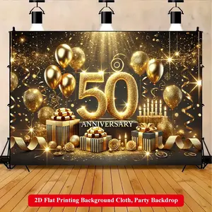 2D Flat Printing Backdrop Banner 1pc, th Anniversary Celebration Decor Vibrant Polyester Background Cloth for Family Party, Wedding, Birthday, Christmas, Thanksgiving, Fall, Entryway, Room Decorations, Easy to Set Up, Reusable