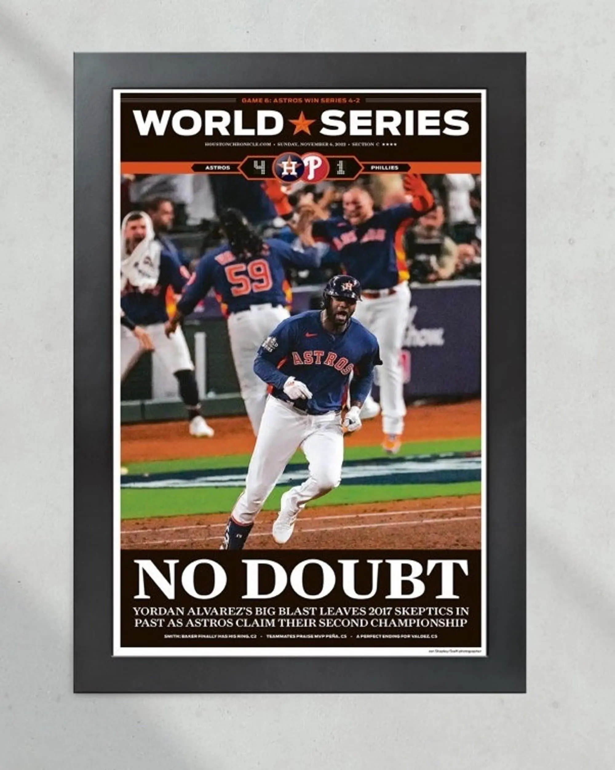 2022 Houston Astros �No Doubt� World Series Front Page Poster Print, Best Gift ( Unframed - Print Only )