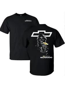Chevrolet Silverado Reaper Pattern T-shirt - Racing Style Short Sleeve Street Wear, Suitable for Car Enthusiasts