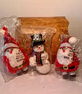 Vintage Hallmark Yarn Ornaments Set – Santa, Mrs. Santa, Snowman – 1970s/80s