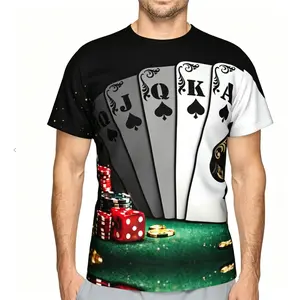 IZ Black Spades Flush Casino Style Poker T-Shirt, Round Neck, Loose Fit, Summer 3D Full Print Short Sleeve, Unisex, Outdoor Comfortable Top, Party Clothing, Couple Pattern, Gift for Friends