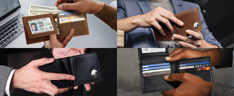 Mens Wallet With AirTag Holder, Bifold Leather RFID Blocking 1-2 ID Windows 12-13 Card Holders, Gift Box and Screen Protector Included, AirTag Not Included