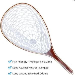 Rubber Fly Fishing Landing Net – Lightweight & Fish-Friendly Catch & Release Net with Soft Rubber Coating, Telescopic Handle (Extends to 36"), Portable for Trout, Bass, Fly Fishing