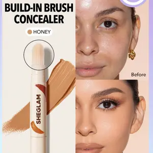 SHEGLAM Golden High Coverage Concealer - 20 Shades Liquid Concealer Brush Moisturizing Weightless All-Day Hydrate Makeup - Color, Balm