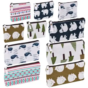 10 Pack Canvas Zipper Pencil Bags, 5 Style Pencil Case Pouch Bag Small Cosmetic Makeup Bags Coin Purse Multifunctional Cosmetic Makeup Bag Small Pouches for Purse