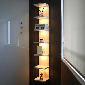 7 Tier Wall Shelves with Led Light, Lack Wall Shelf Unit, Vertical Shelf with Remonte Control,White Shelves