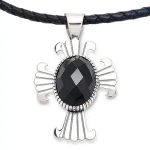 Mine Finds by Jay King Midnight Chalcedony Cross Pendant with Leather Cord Necklace